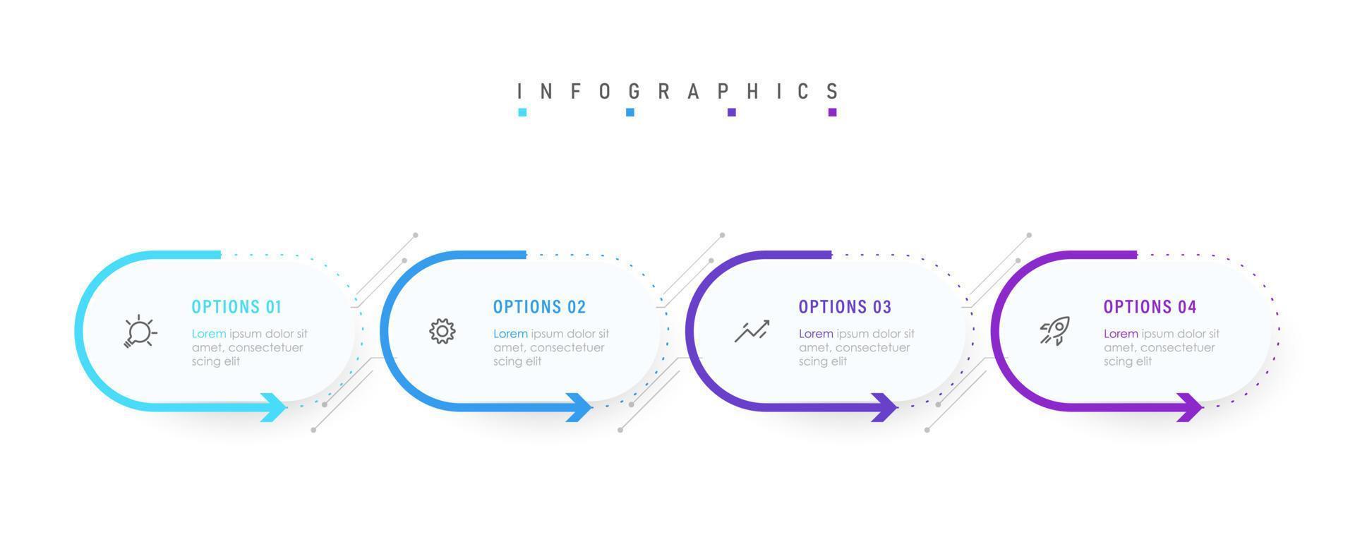 plantilla de diseño de etiquetas infográficas vectoriales con iconos y 4 opciones o pasos. se puede utilizar para diagramas de proceso, presentaciones, diseño de flujo de trabajo, banner, diagrama de flujo, gráfico de información. vector