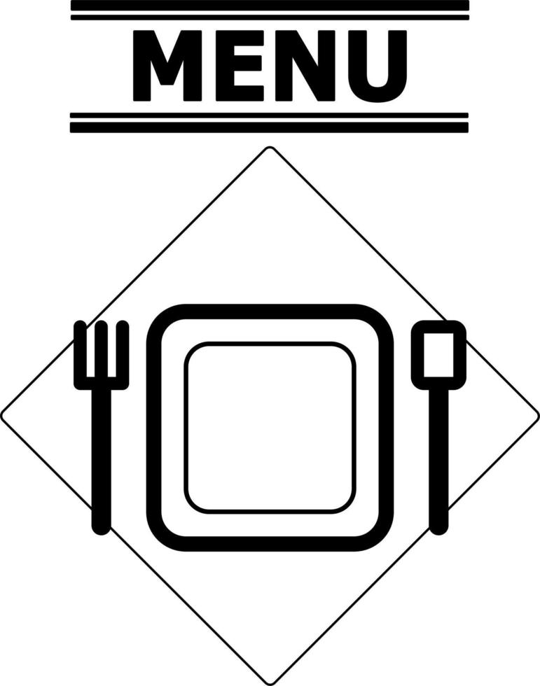 clip art square plate with spoon and fork black and white color vector