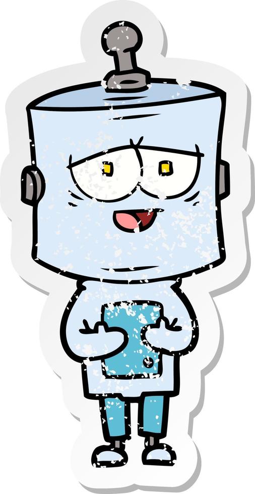 distressed sticker of a cartoon robot vector