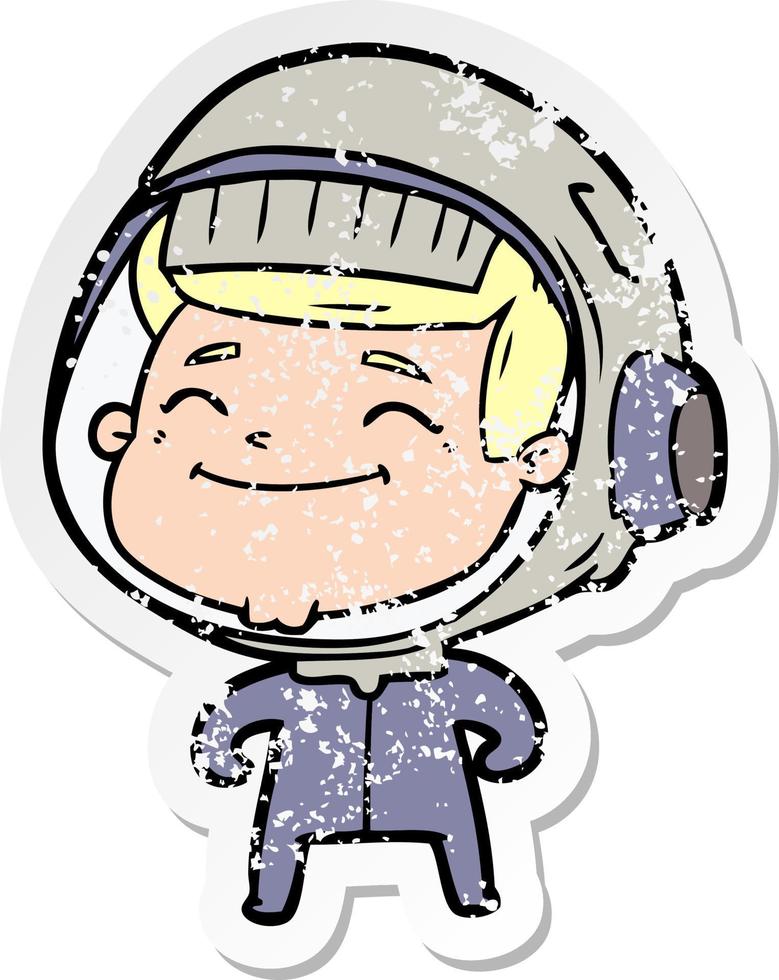 distressed sticker of a happy cartoon astronaut vector