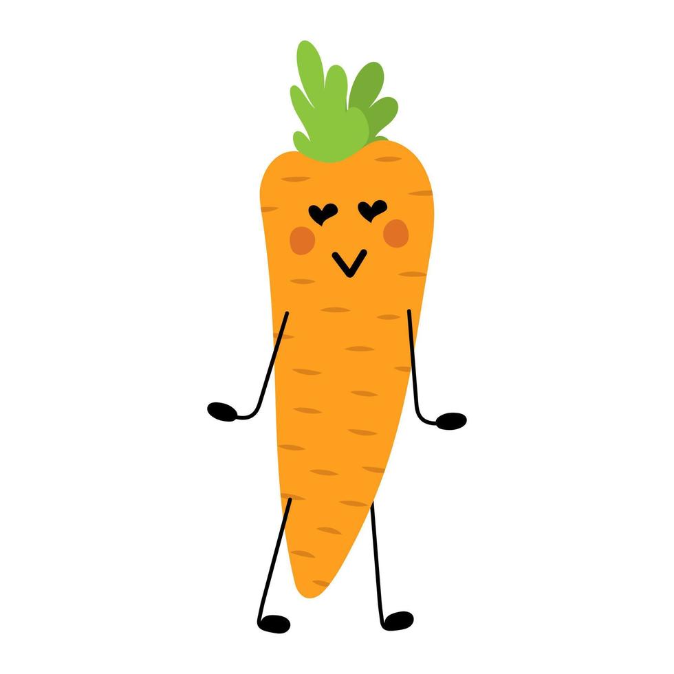 Carrot is a funny cartoon vegetable. Flirty cartoon carrot in love vector