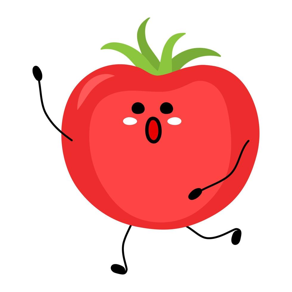 dibujos animados de tomate lindo. llegando tarde tomate, gritando después vector