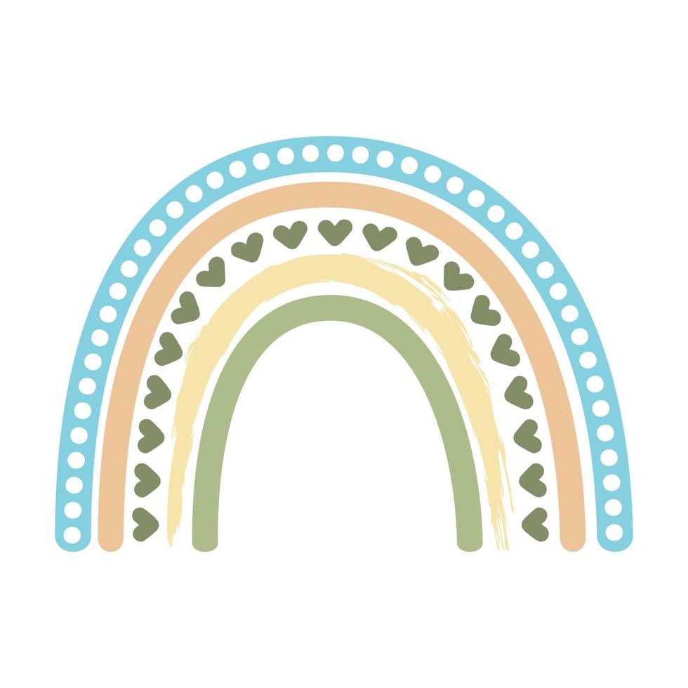 Scandinavian bohemian rainbow isolated on white background. Hand drawn clipart boho, kids decoration with cute rainbow. Romantic style vector