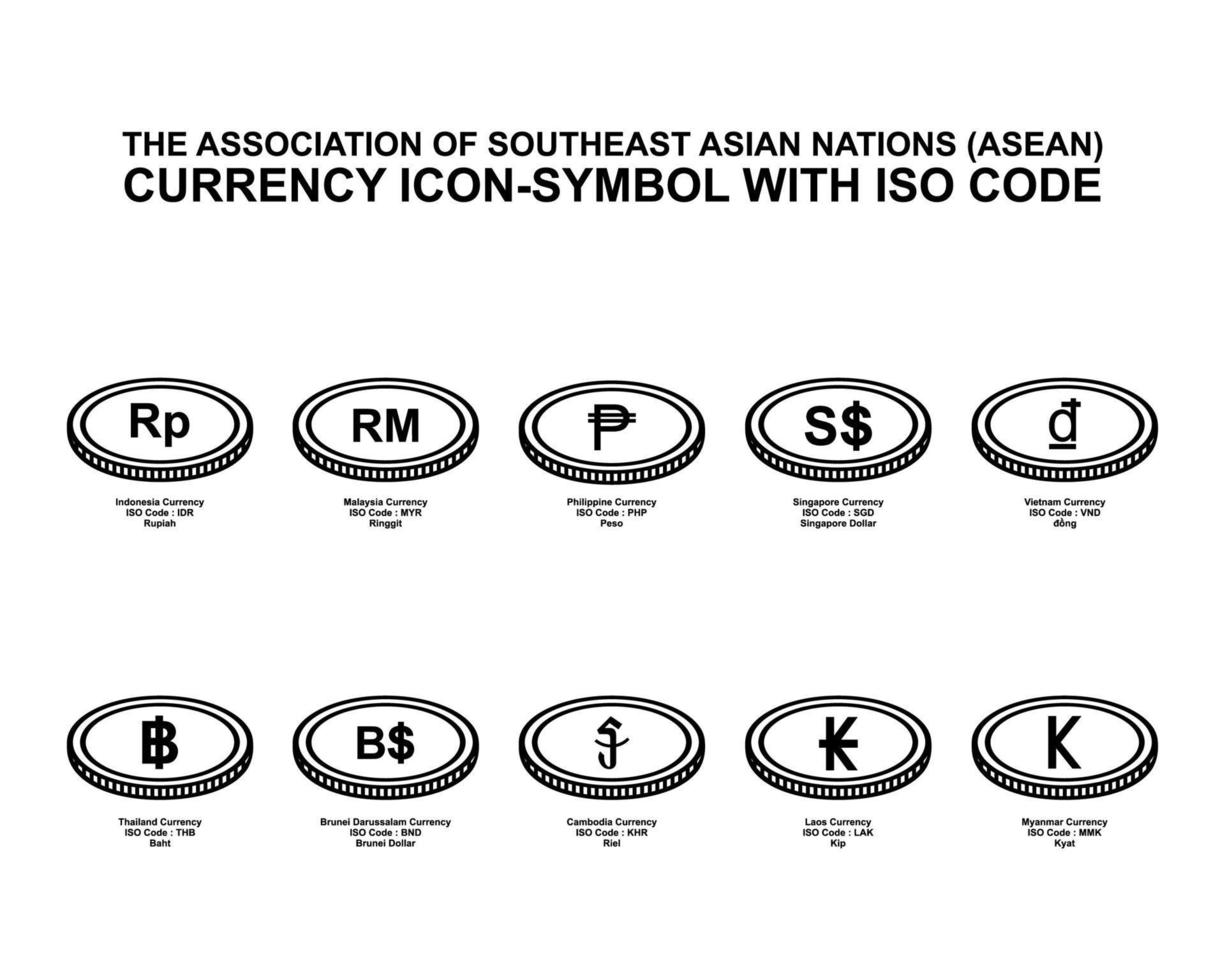 la asociación de naciones del sudeste asiático, icono-símbolo de moneda asean con código iso. ilustración vectorial vector