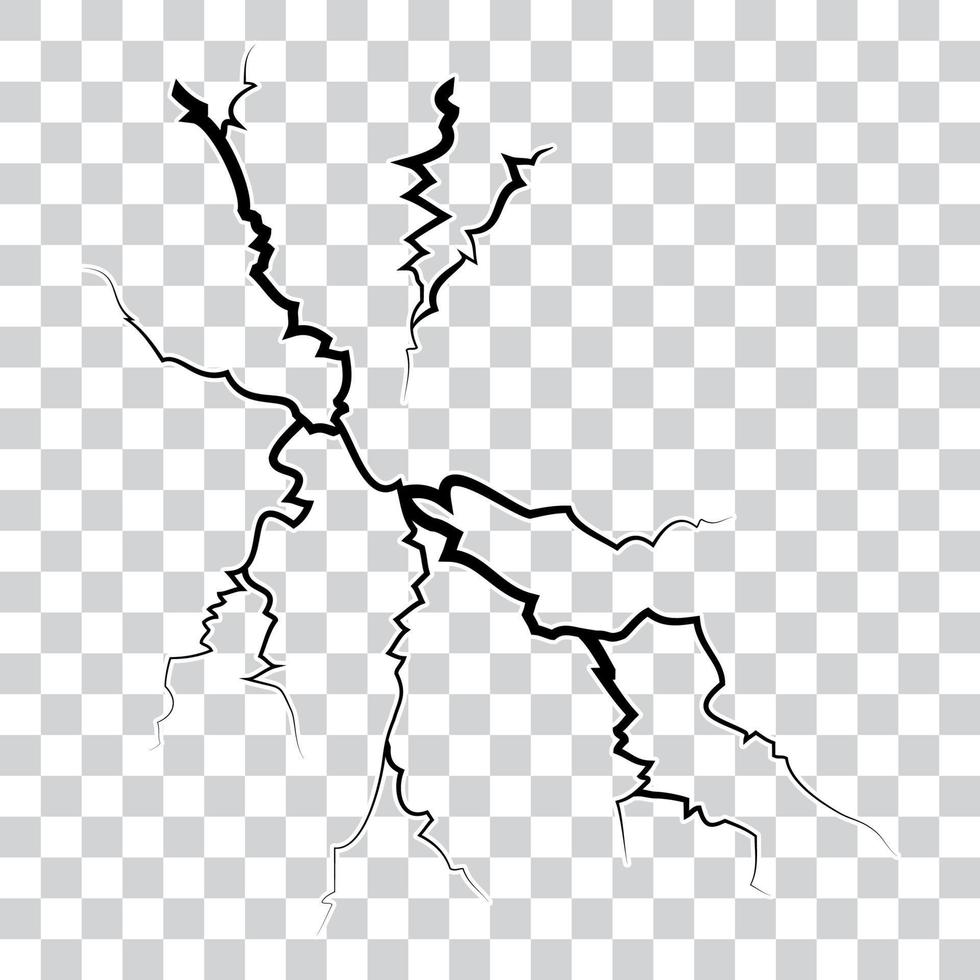 vidrio agrietado dibujado a mano, pared, suelo. efecto de tormenta eléctrica. rotura de fideos con fondo transparente. ilustración vectorial vector