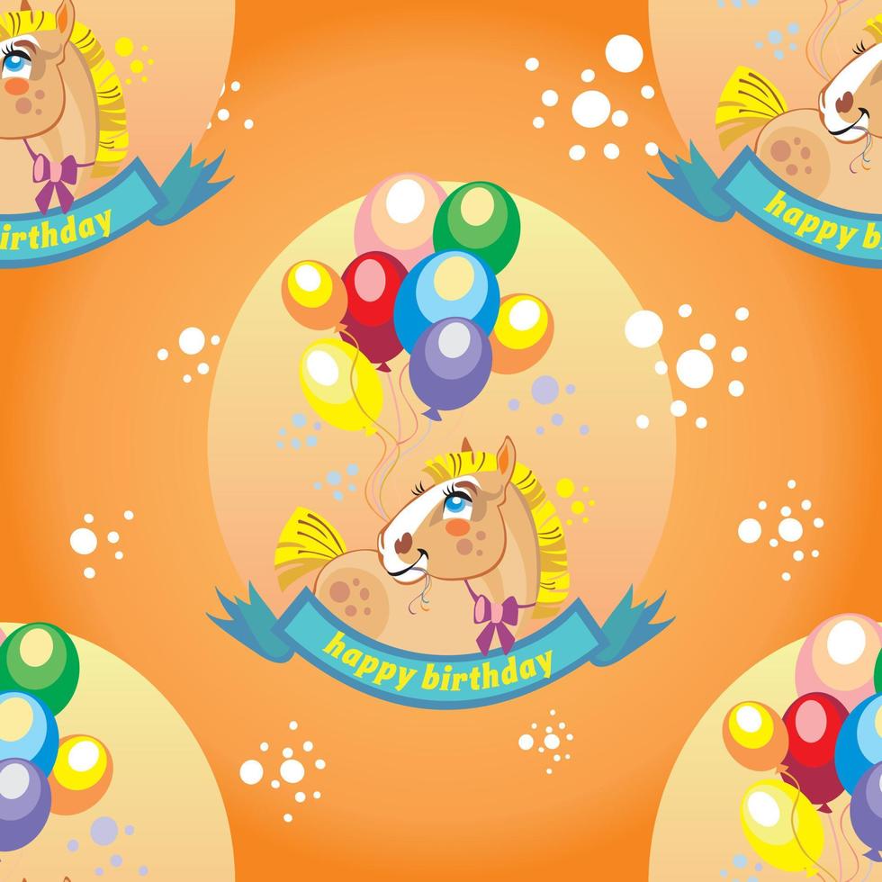 Seamless vector pattern with pony and balloons on orange background