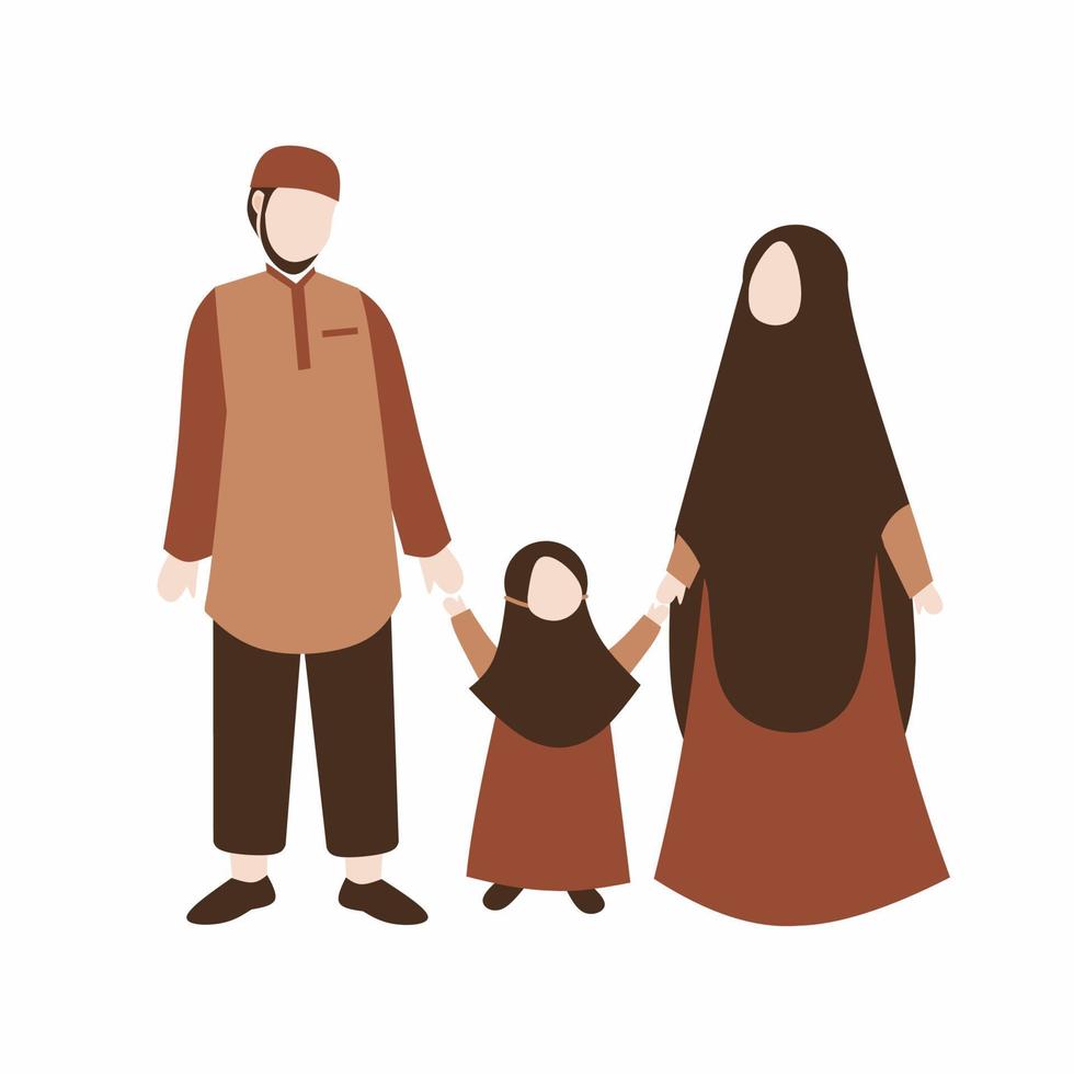 Muslim family illustration with daughter wearing hijab vector