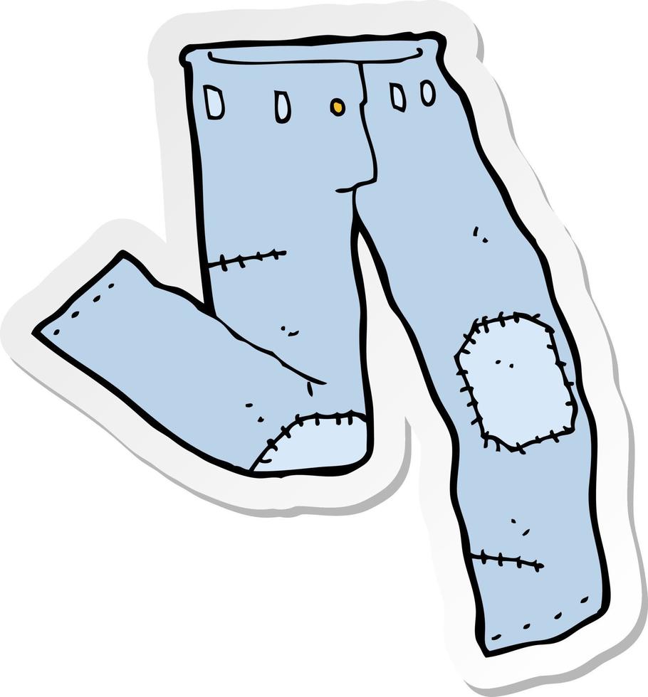 sticker of a cartoon patched old jeans vector