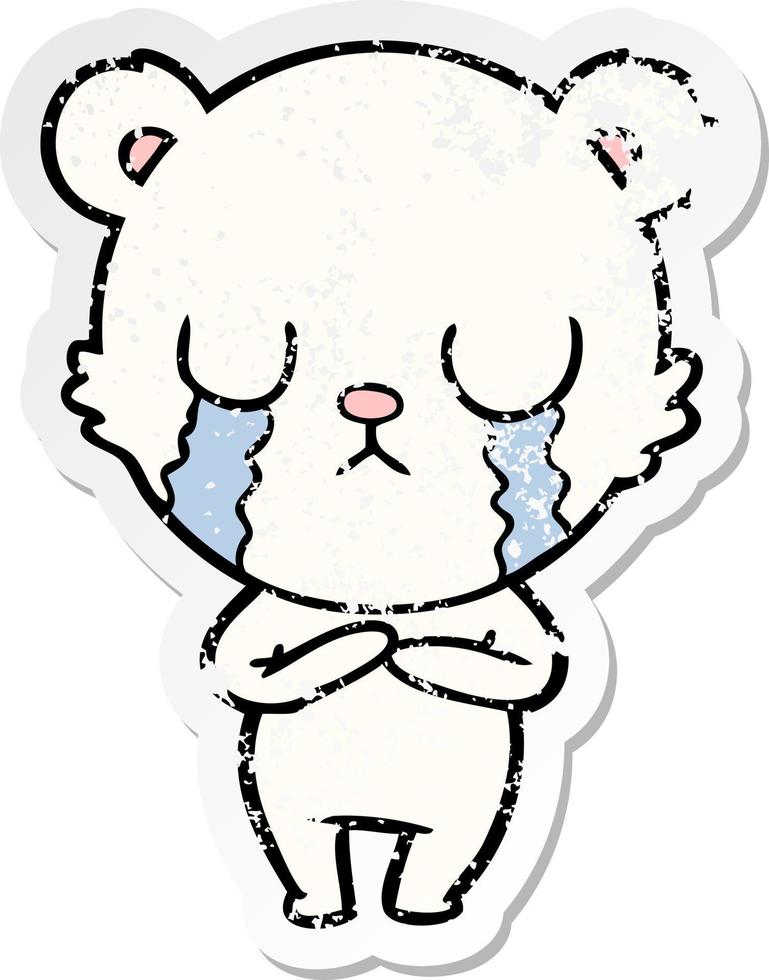 distressed sticker of a crying polar bear cartoon vector