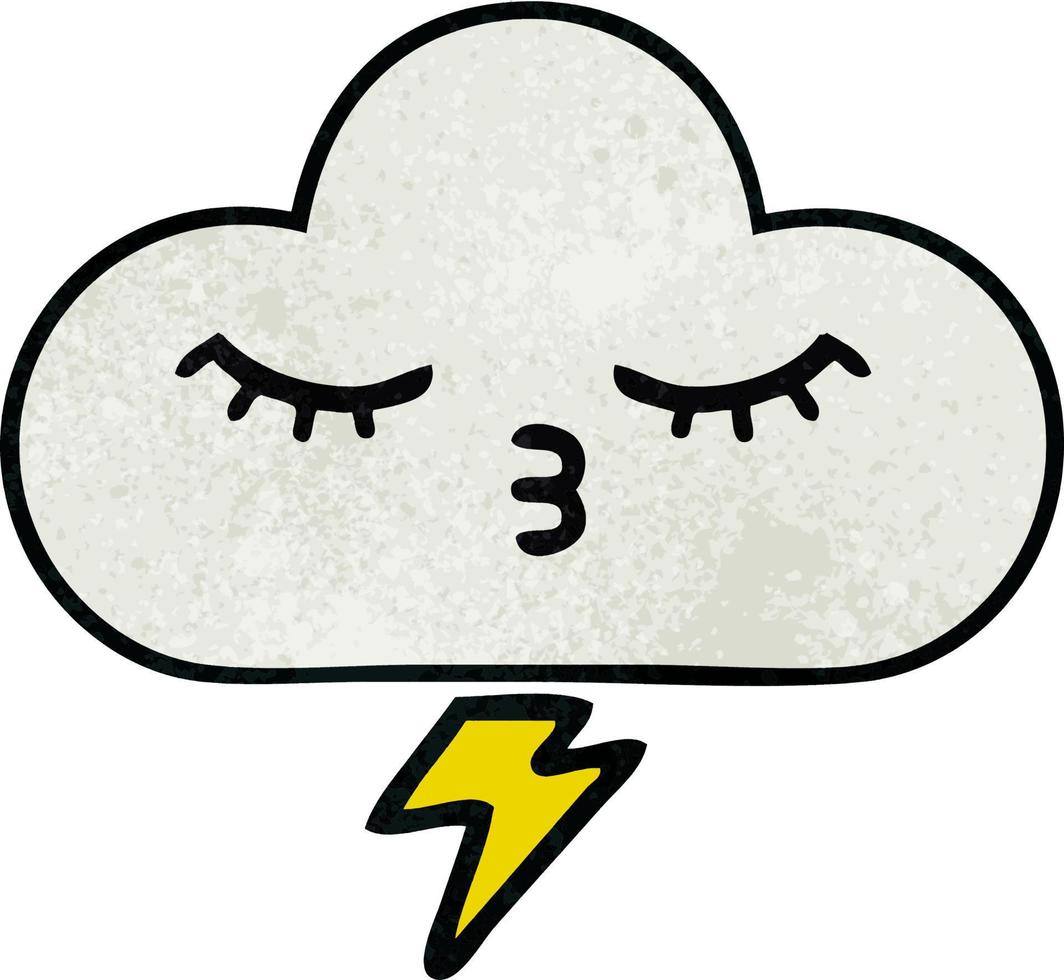 retro grunge texture cartoon thunder cloud vector