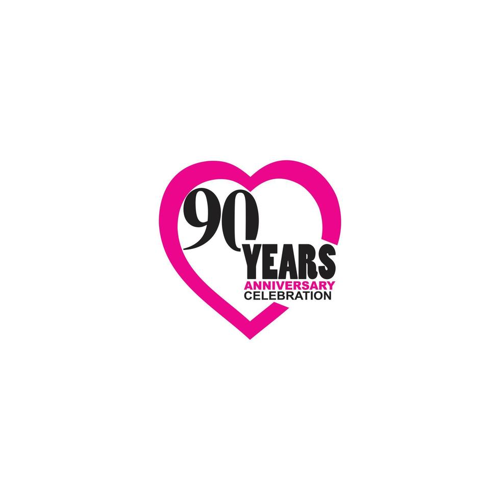 90 Anniversary celebration simple logo with heart design vector