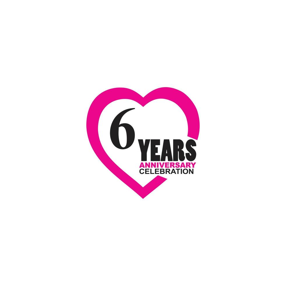 Logotipo simple de celebración de 6 aniversario con diseño de corazón vector