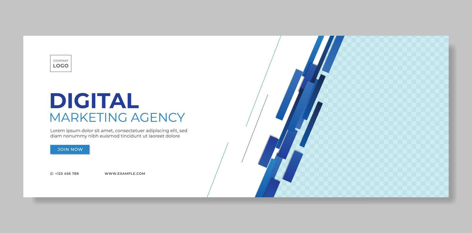 Digital Marketing Business Horizontal Banner with Space for Photo. Corporate Web Banner Template With Geometric Decoration for Social Media Post. Vector Illustration