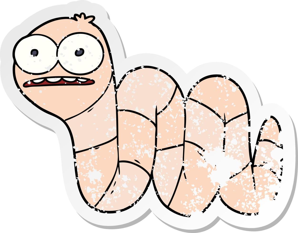 distressed sticker of a cartoon nervous worm vector