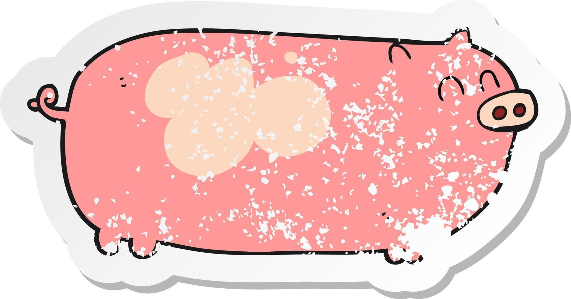 retro distressed sticker of a cartoon pig vector