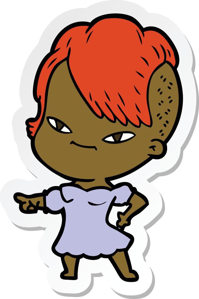 sticker of a cute cartoon girl with hipster haircut vector