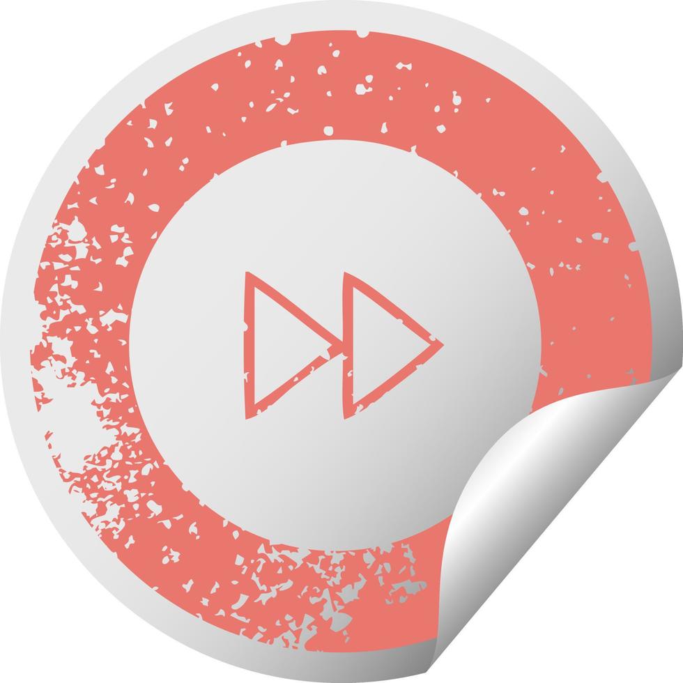 distressed circular peeling sticker symbol fast forward button vector