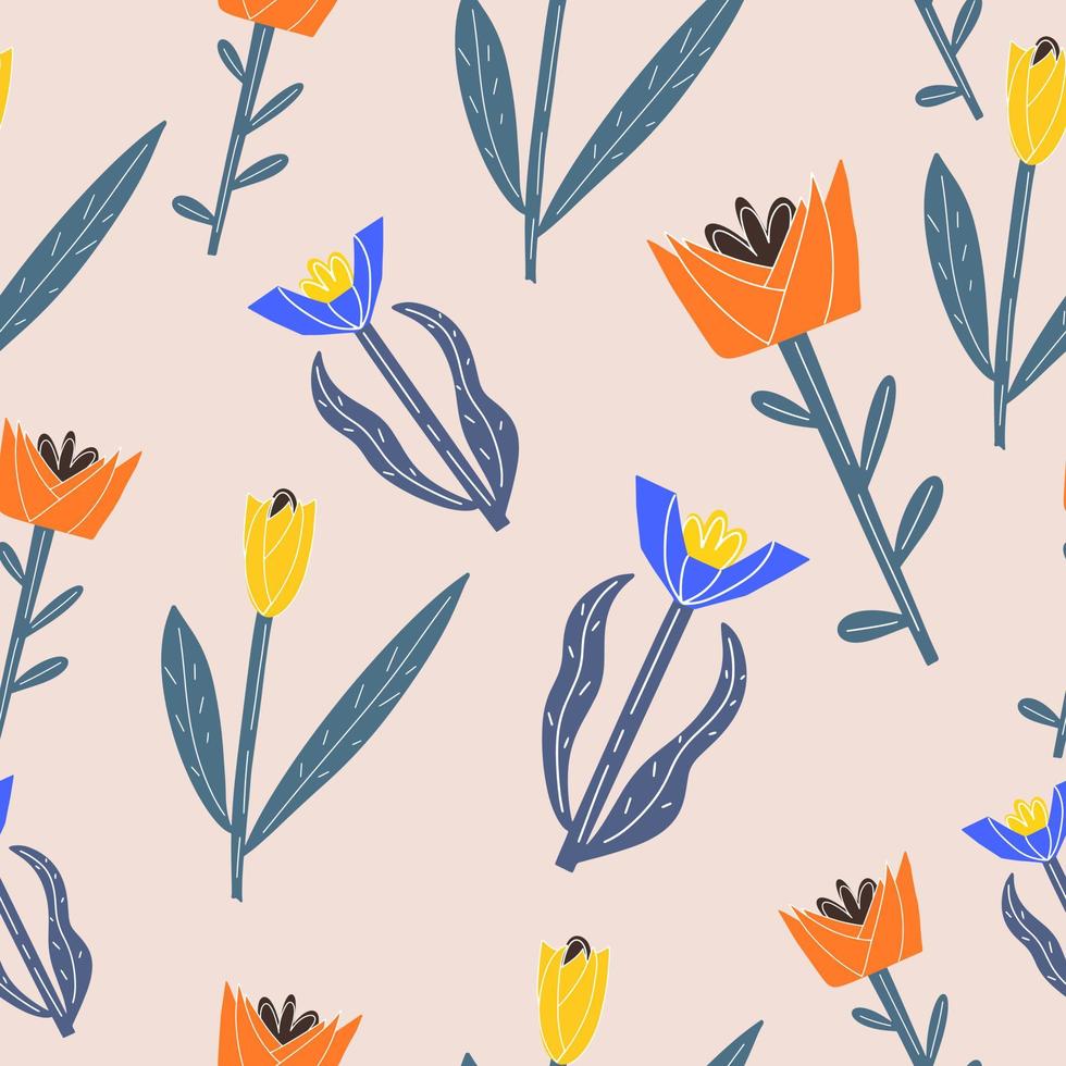 Seamless pattern with abstract flowers. Vector illustration in flat style