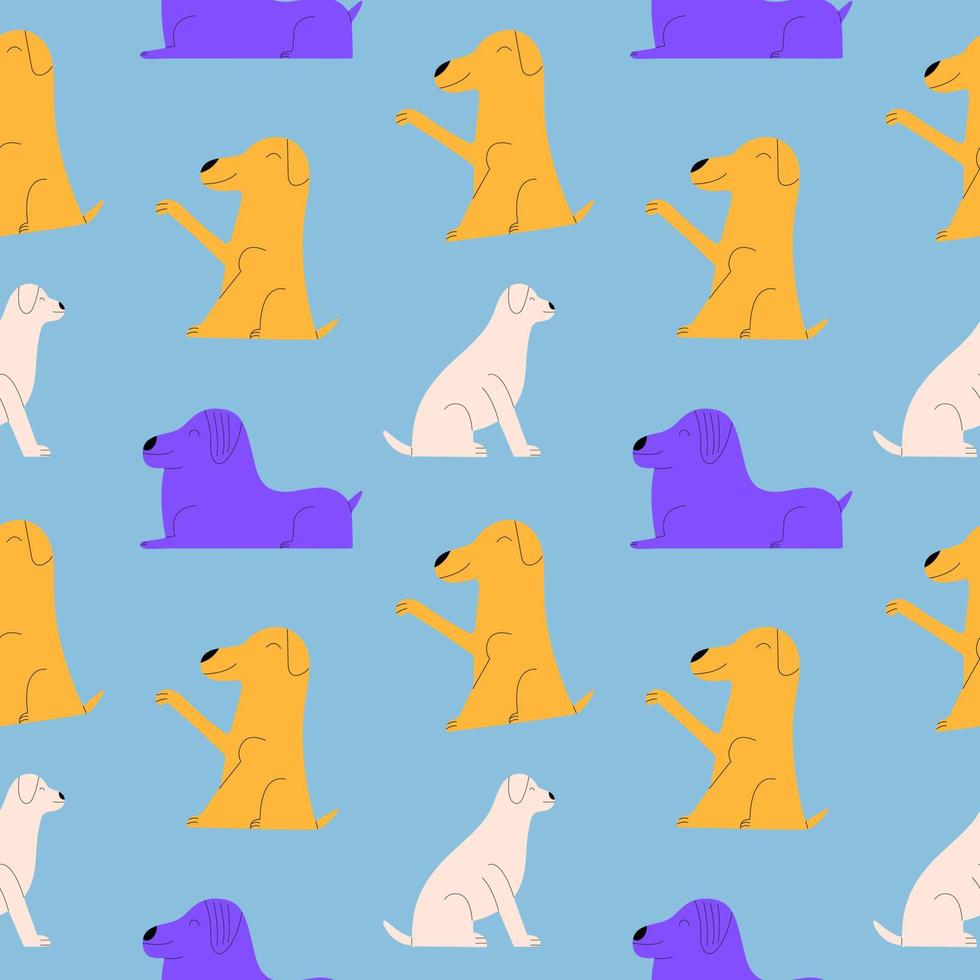 Seamless cute pattern with different dogs. Vector illustration in flat style