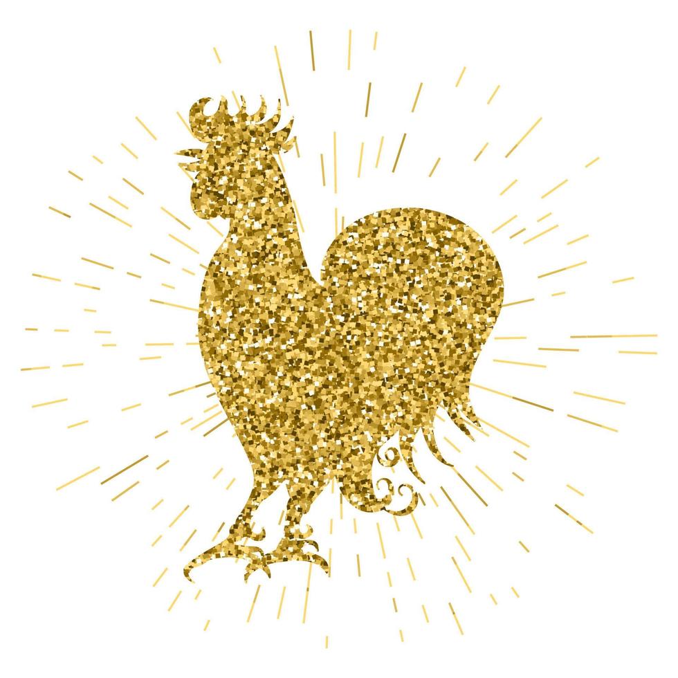 gallo de brillo dorado sobre fondo blanco. silueta de garabato dibujada a mano vector