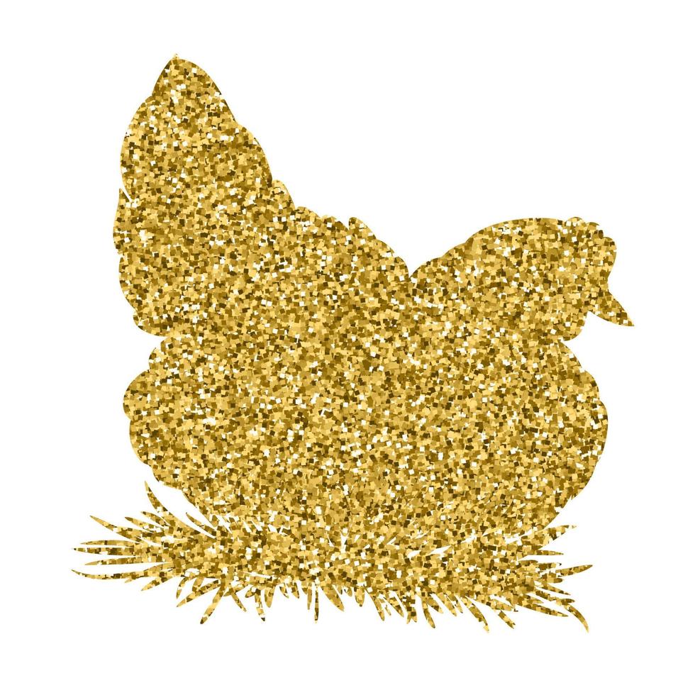 Golden glitter hen on white background. Hand-drawn doodle silhouette vector