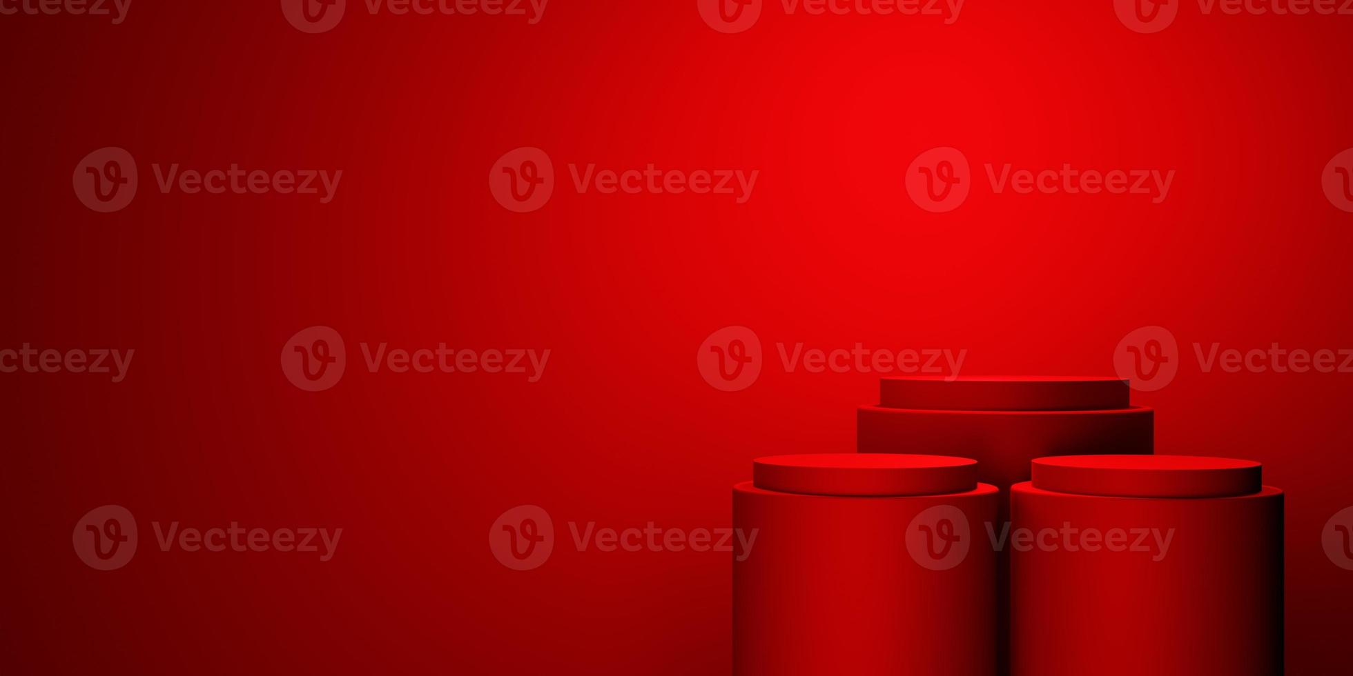 3d rendering of red abstract geometric background with copy space. Scene for advertising, technology, showcase, banner, cosmetic, fashion, business, metaverse. Sci-Fi Illustration. Product display photo