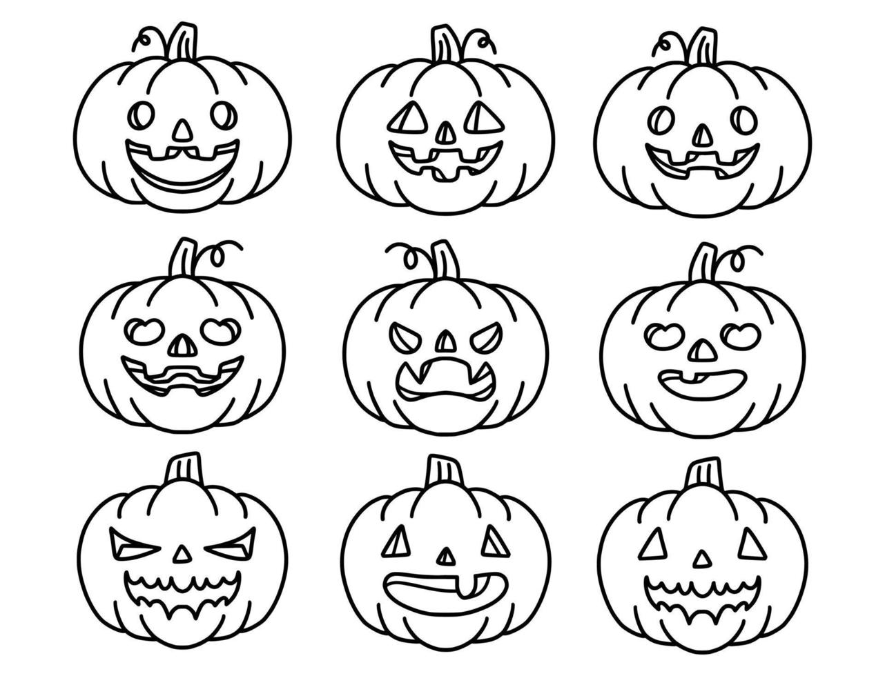 vector de ilustración de conjunto de halloween de calabaza con paquete de calabazas de dibujos animados