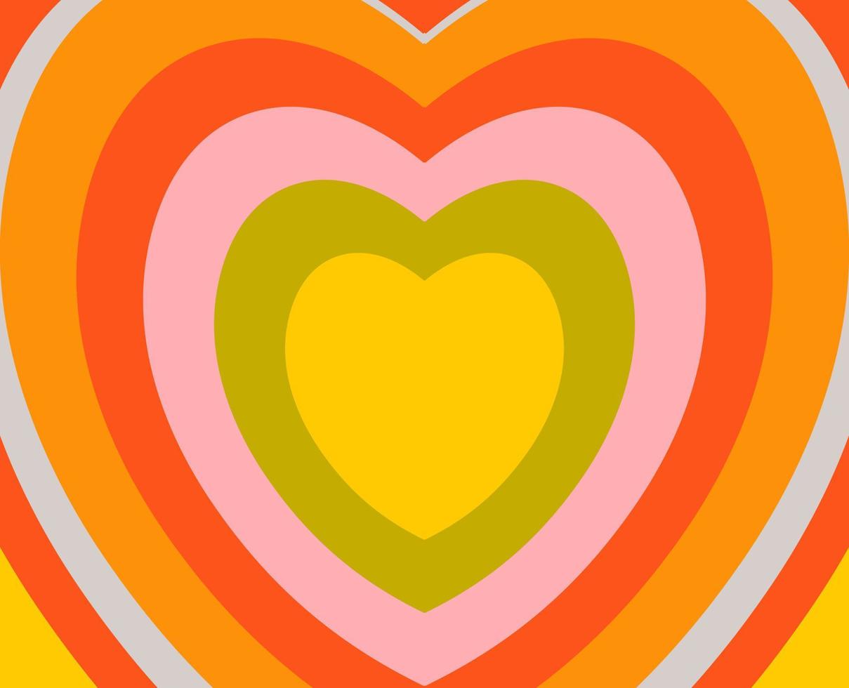 Vector background in y2k style with bright orange and pink hearts