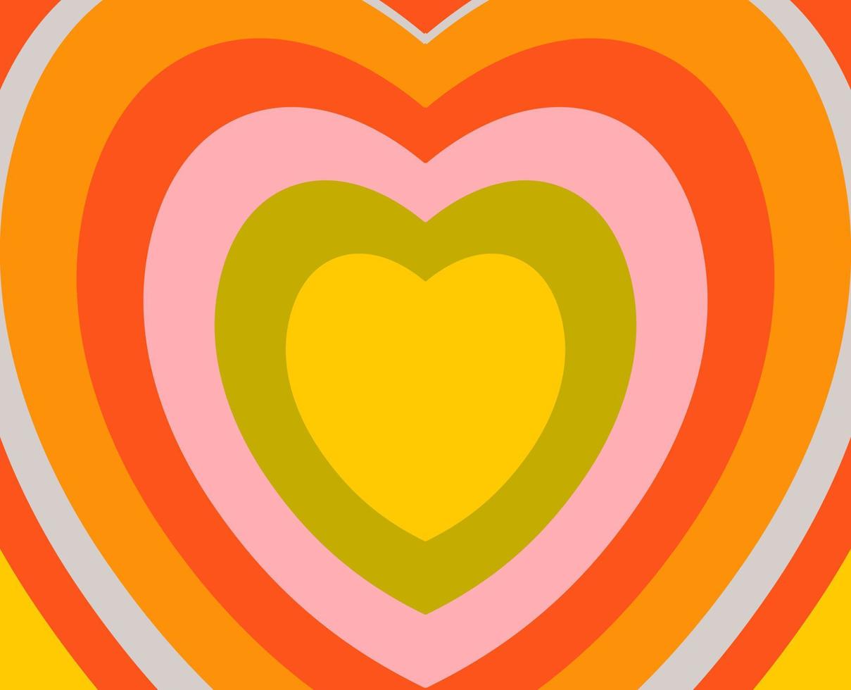 Vector background in y2k style with bright orange and pink hearts. Abstract groovy style background for advertising design.