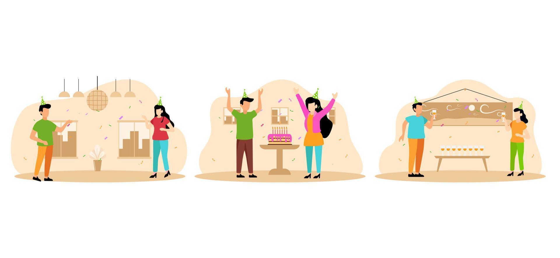 diseño de paquete plano de escena de fiesta de cumpleaños vector