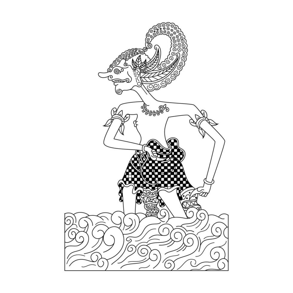 Wayang kulit character line art vector