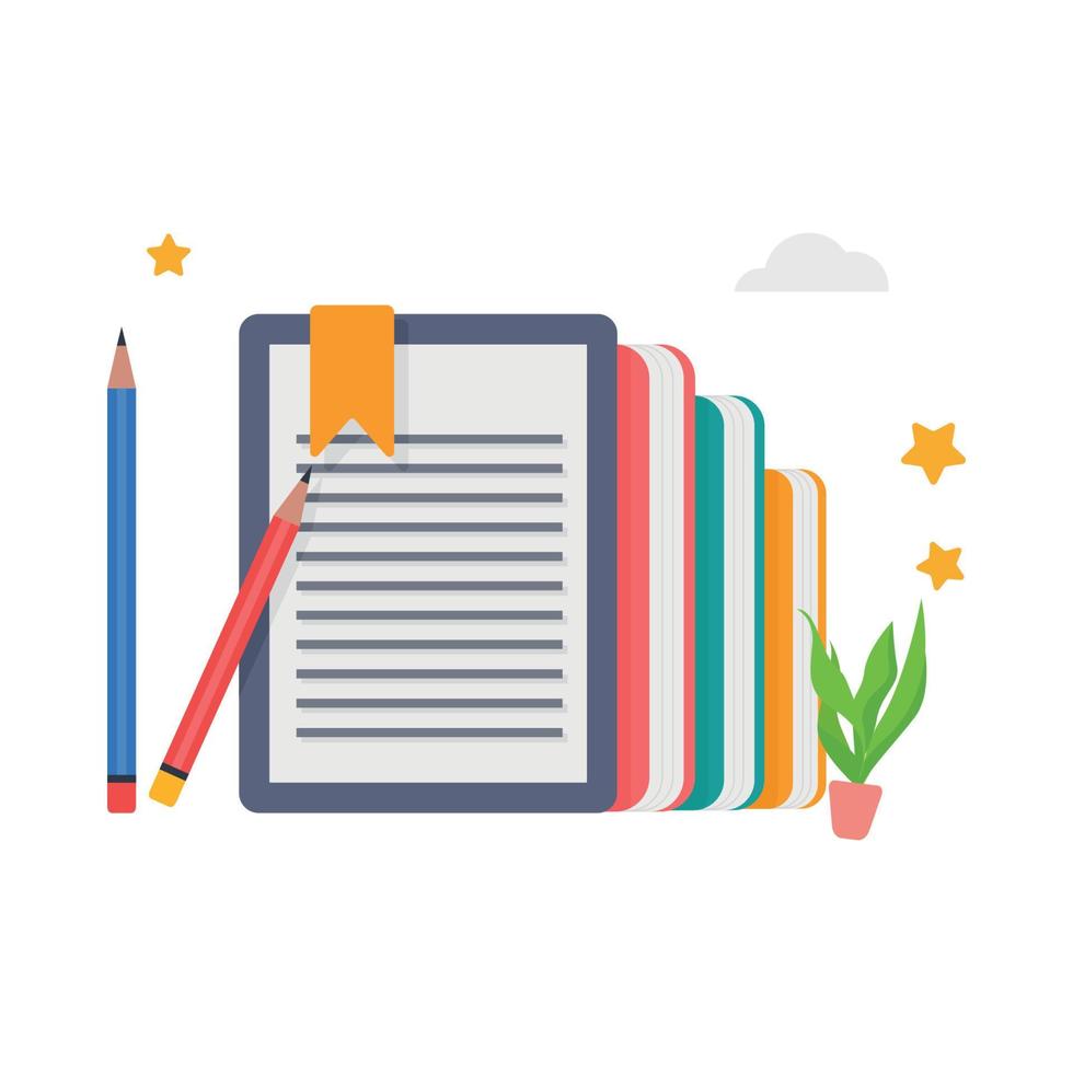 E-book on digital tablet screen for education and e-learning illustration. vector
