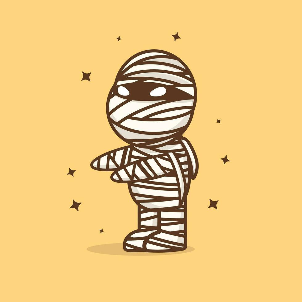 Scary Mummy cartoon icon illustration. Halloween concept. Simple premium design vector
