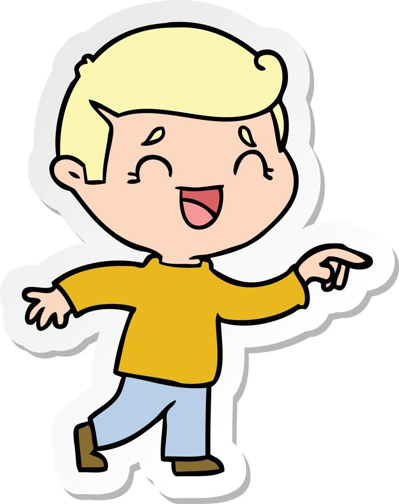 sticker of a cartoon laughing man pointing vector