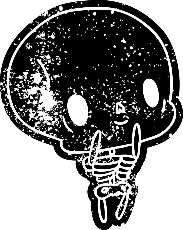 grunge icono kawaii lindo muerto esqueleto vector