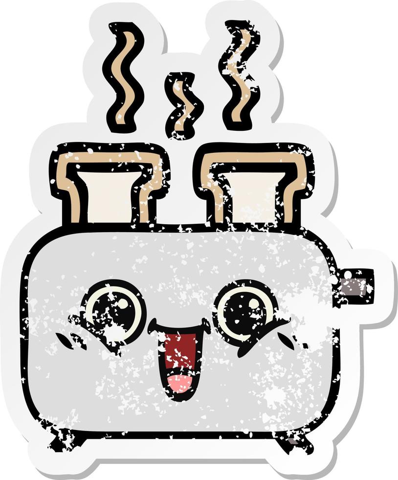 distressed sticker of a cute cartoon of a toaster vector