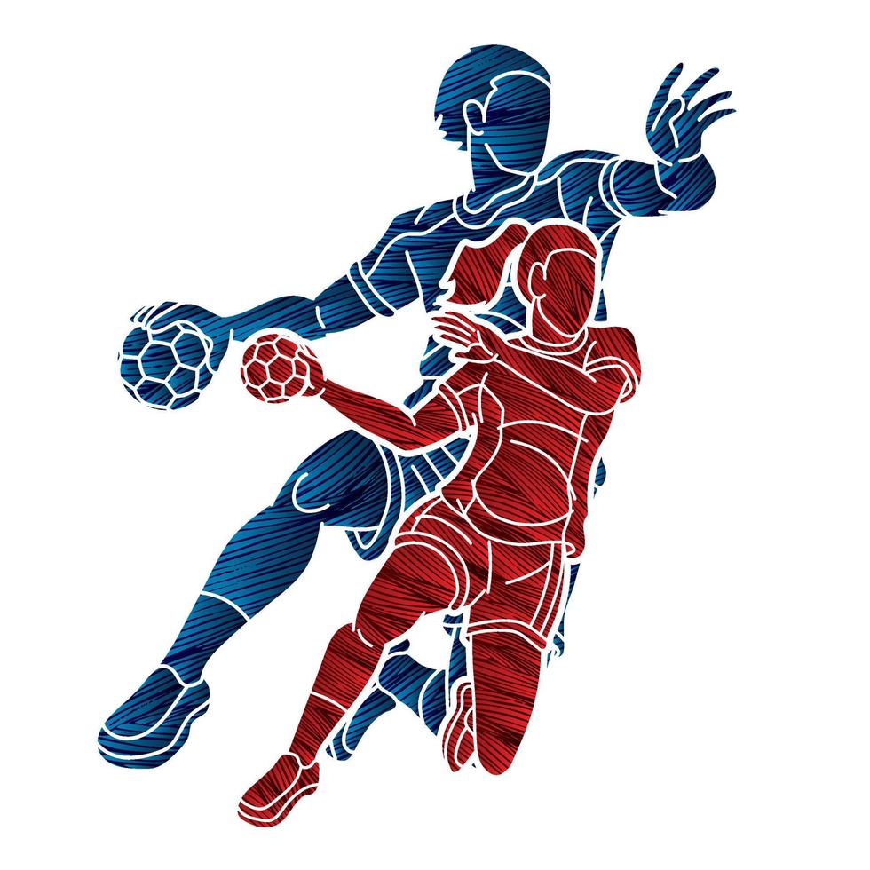 Group of Handball Players Male and Female Action vector