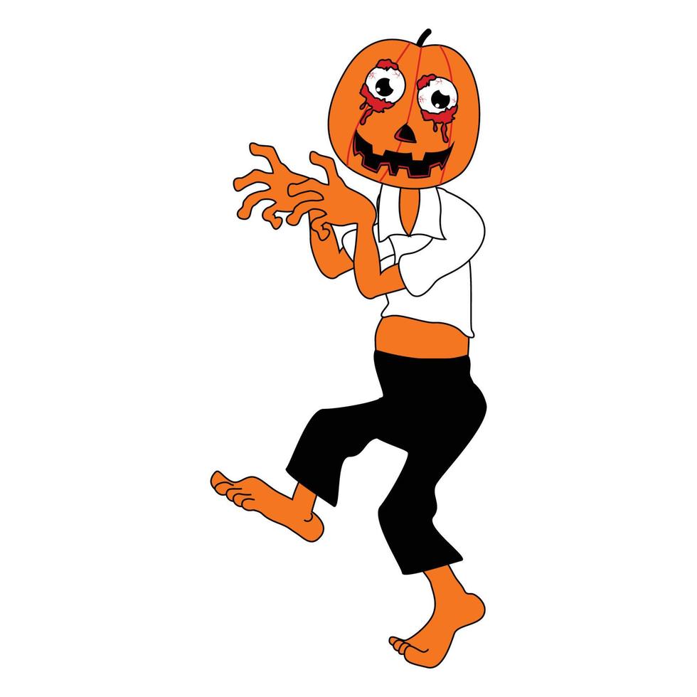 cute pumpkin zombie cartoon illustration vector