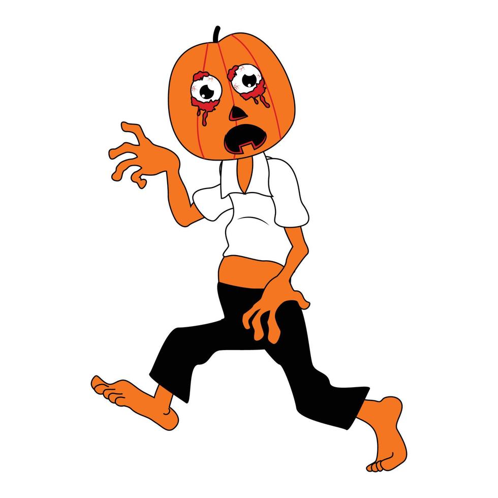 cute pumpkin zombie cartoon illustration vector