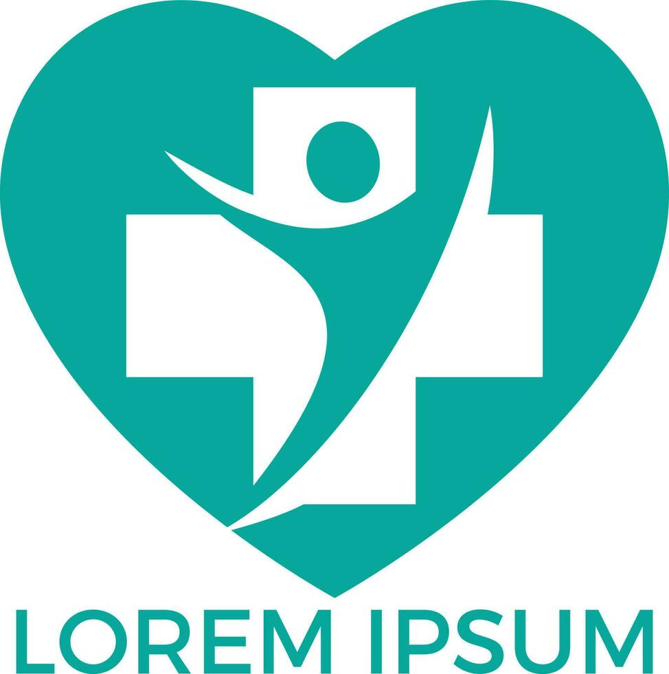 Medical cross heart shape logo design. vector