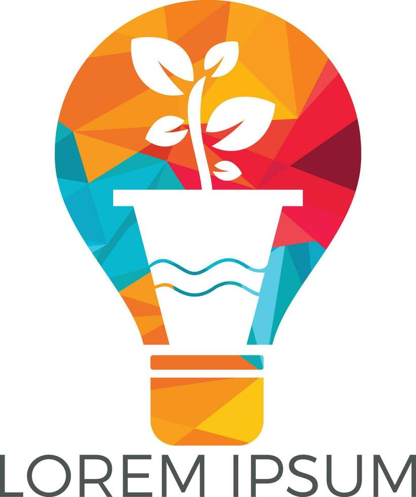 Light bulb and plant in a pot concept logo design. concept icon of education, light bulb, science. vector