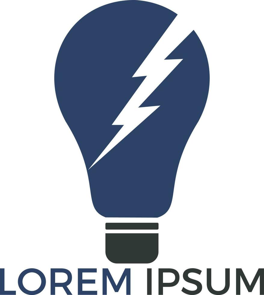 Lamp bulb with lightning logo design. Vector smart home light concept.