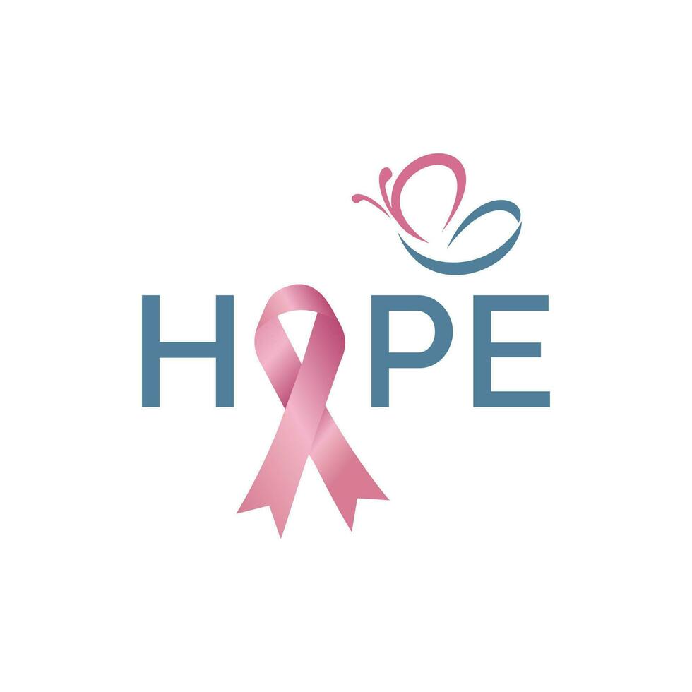 Breast cancer HOPE vector design. Fight against cancer, pink ribbon, breast cancer awareness symbol. Breast cancer awareness program vector template design.