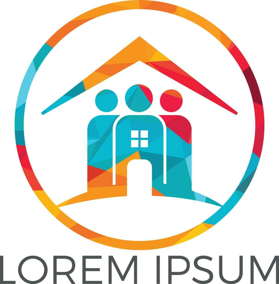 Community home logo design. House and people vector icon.