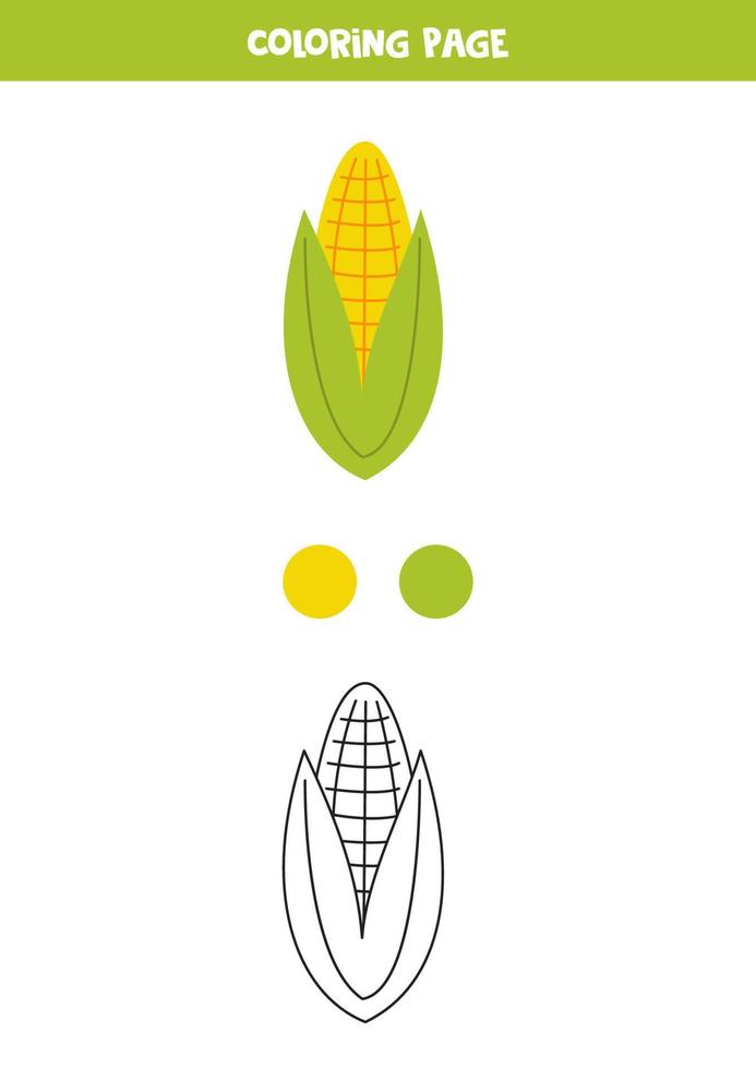 Color cartoon corn. Worksheet for kids. vector