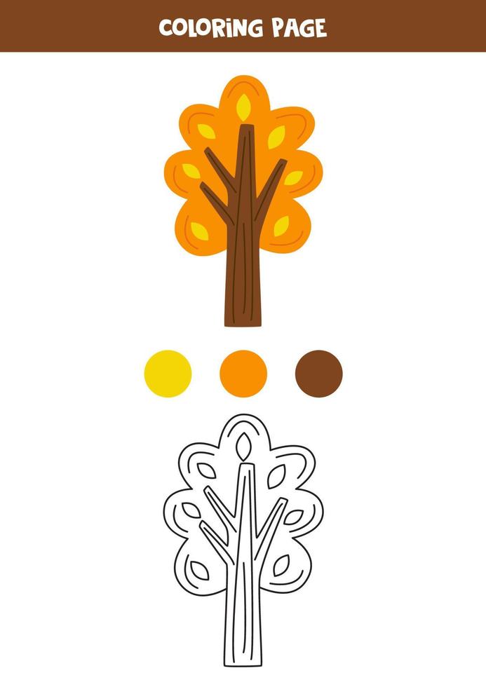 Color autumn tree. Worksheet for kids. vector