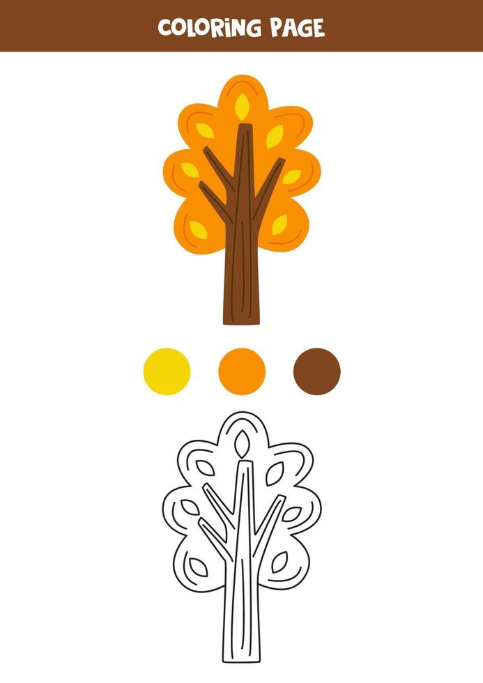 árbol de otoño de color. hoja de trabajo para niños. vector