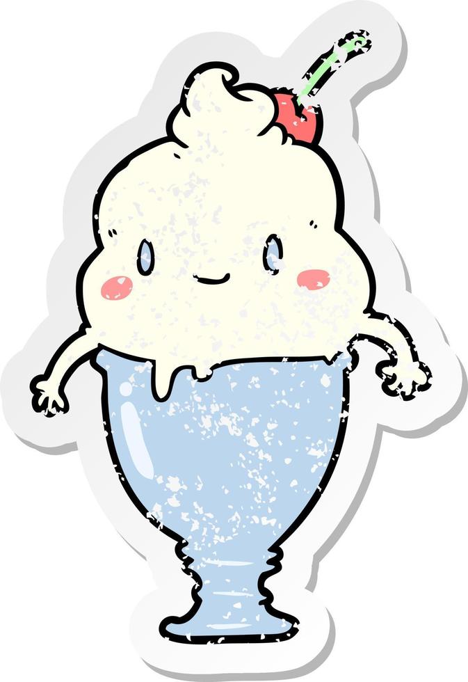 distressed sticker of a cute cartoon ice cream vector