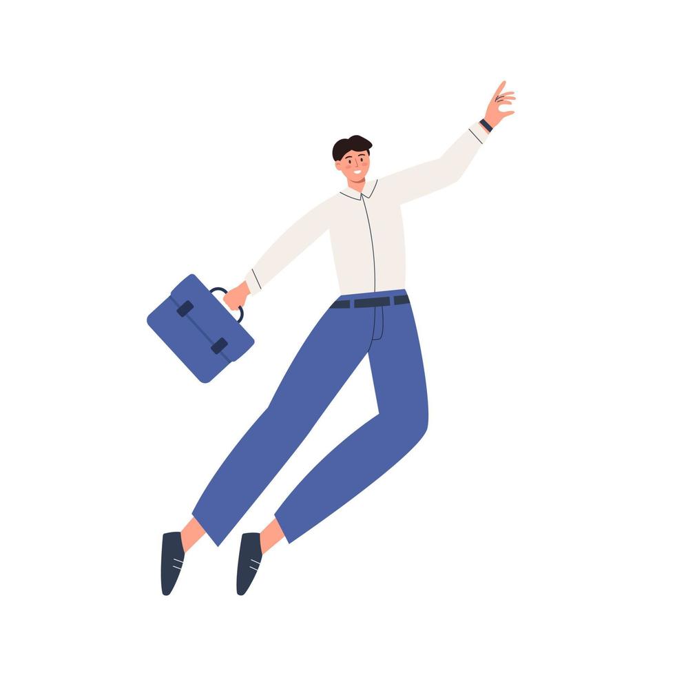 Flying businessman with briefcase in hand vector