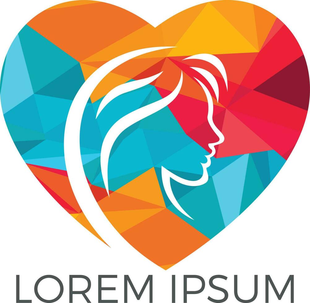 Spa and salon logo design. Beauty lady in heart shape vector icon. Abstract concept for beauty salons, spa, cosmetics, fashion and beauty industry.